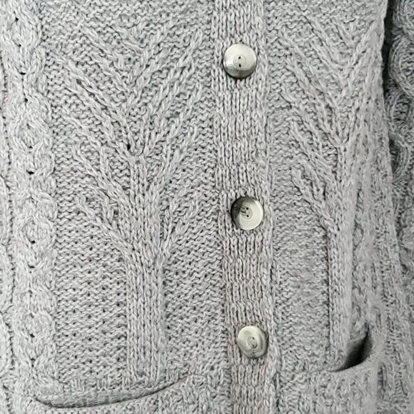Kilronan Wool Cable Knit Cardigan Sweater M Tree Pattern Front Back Heather Gray - Picture 2 of 7
